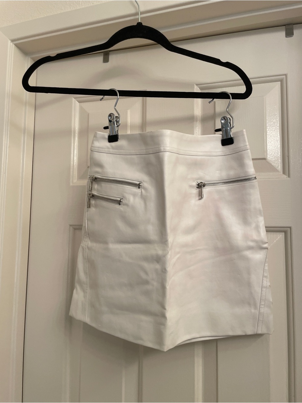 White Faux-Leather Mini Skirt with Silver Zippers